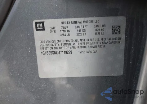 2018 Chevrolet Cruze Lt Auto из США, поврежденный, VIN 1G1BE5SM9J7119299